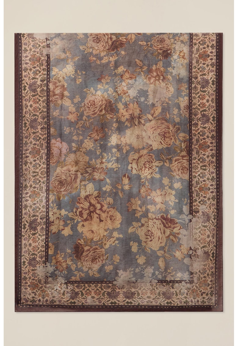 Esarfa din amestec de lyocell cu model floral - Visiniu/Maro deschis