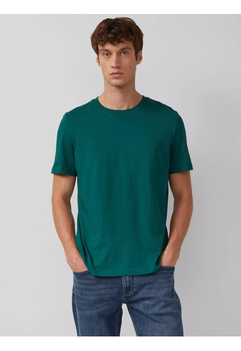 Tricou din bumbac cu decolteu la baza gatului - Verde inchis