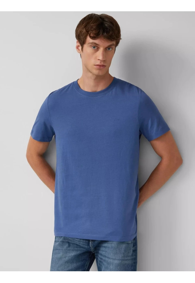 Tricou din bumbac cu decolteu la baza gatului - Albastru inchis