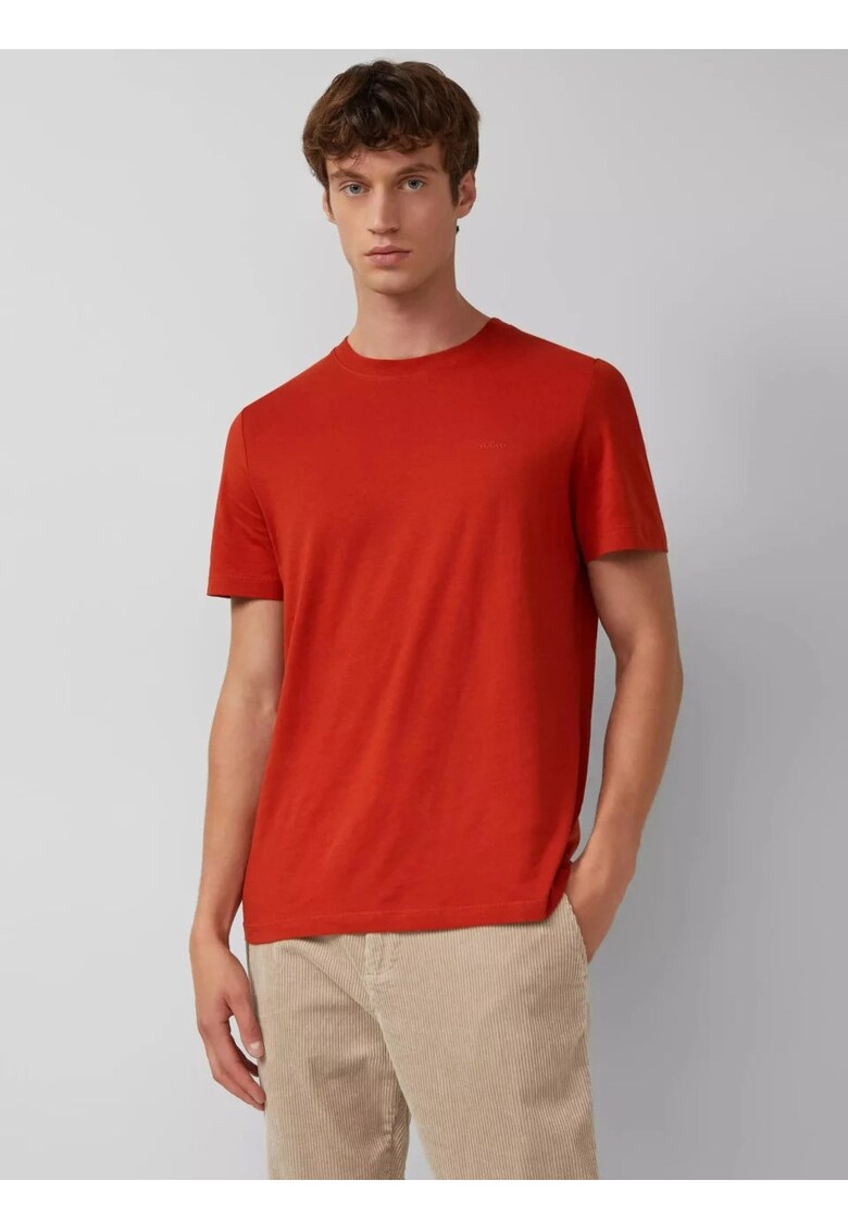 Tricou din bumbac cu decolteu la baza gatului - Rosu inchis