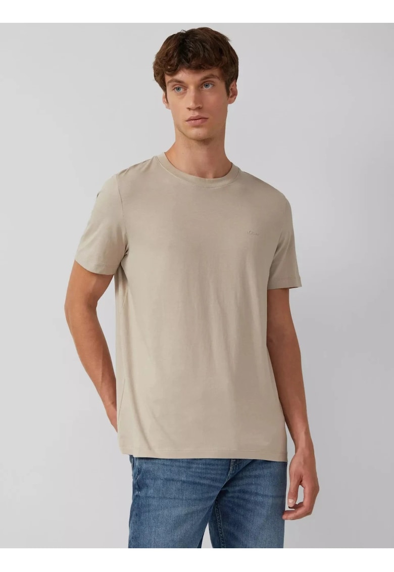 Tricou din bumbac cu decolteu la baza gatului - Bej