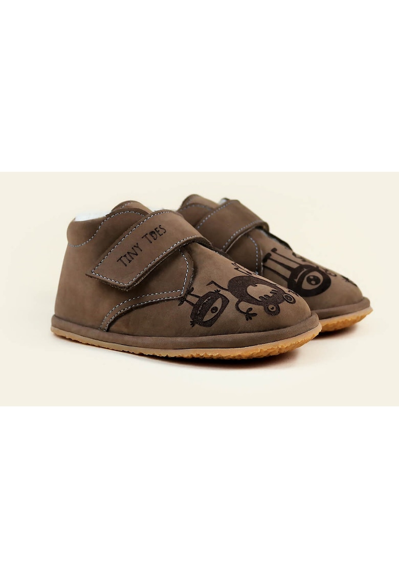 Tiny Toes Ghete Barefoot din piele nabuc - Maro