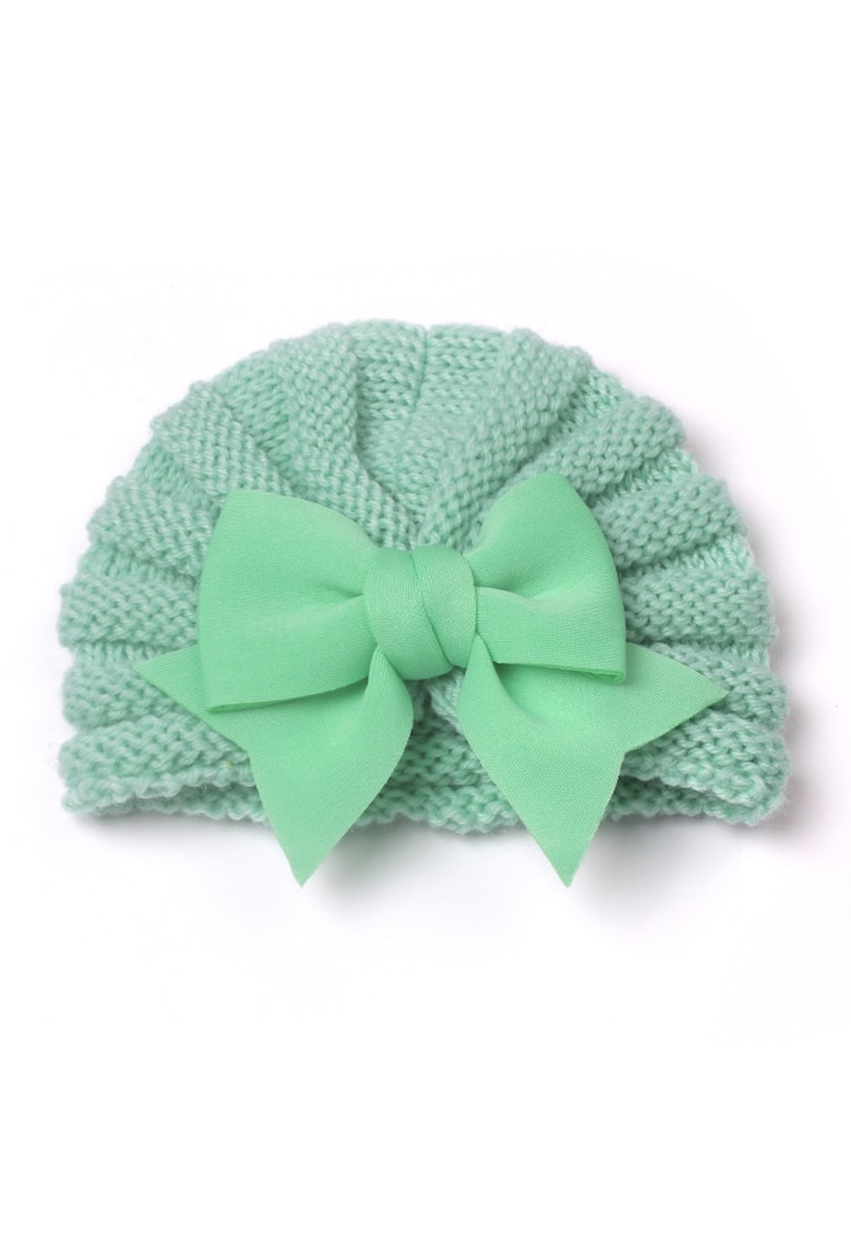 Caciula tip turban Model AL 29760 cu fundita - Fete - 6-9 luni - Vernil