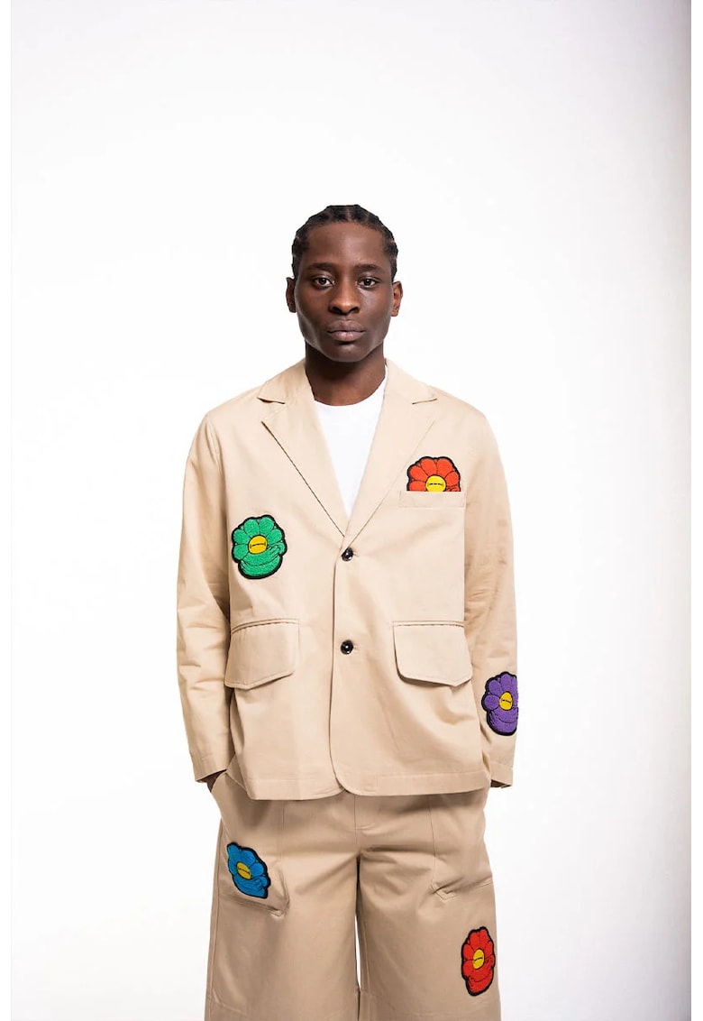 Sacou supradimensionat - cu imprimeu floral 3D - Bej