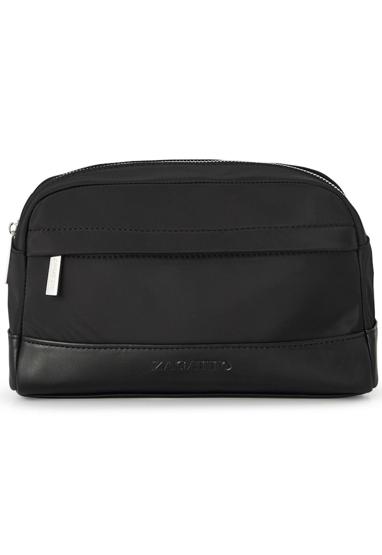 Geanta cosmetica -  Neagra - Din tesatura si piele ecologica - Dimensiuni 25 - 5x14x6 cm - Geanta toaleta voiaj - Impermeabila - Portfard - Universala - Spatioasa - Usoara - ZG981