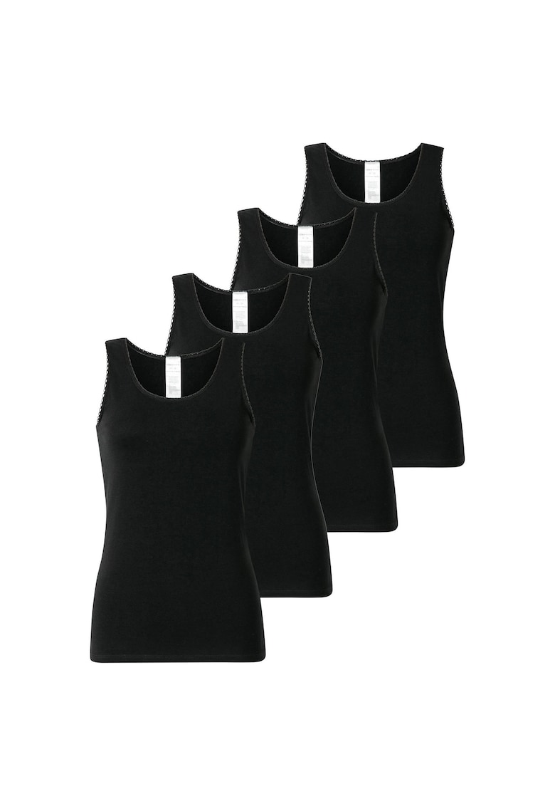 Schiesser Set de top-uri cu model uni - 4 piese - Negru