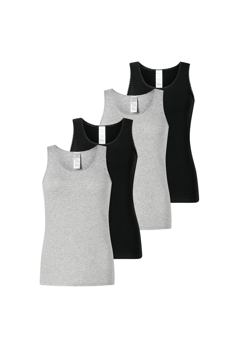 Schiesser Set de top-uri cu model uni - 4 piese - Negru/Gri