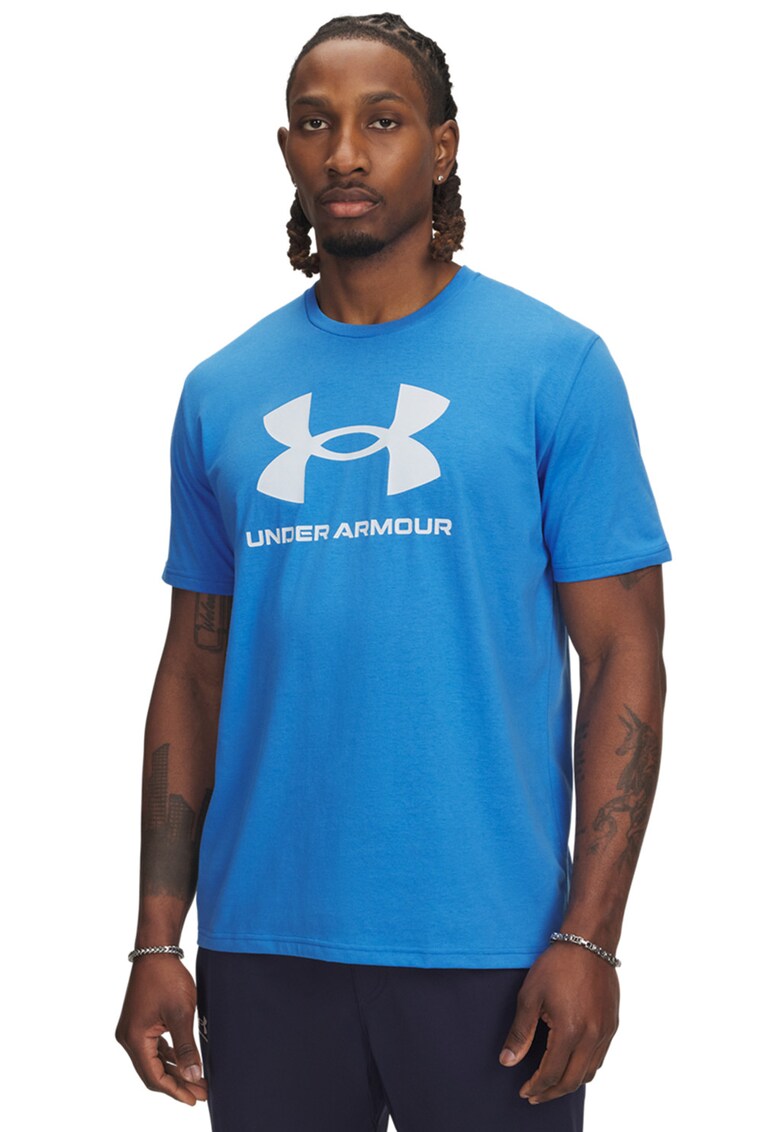 Tricou lejer cu imprimeu logo - Albastru pastel/Alb optic