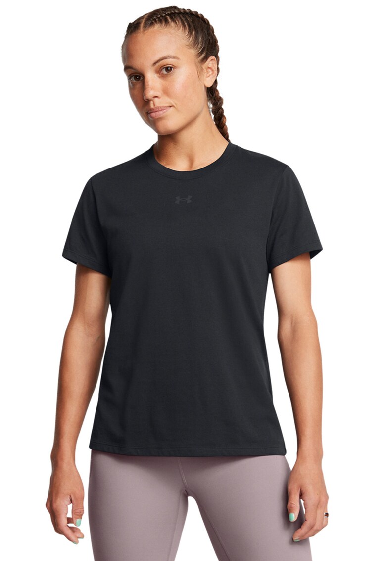 Tricou cu decolteu la baza gatului si logo discret - Negru