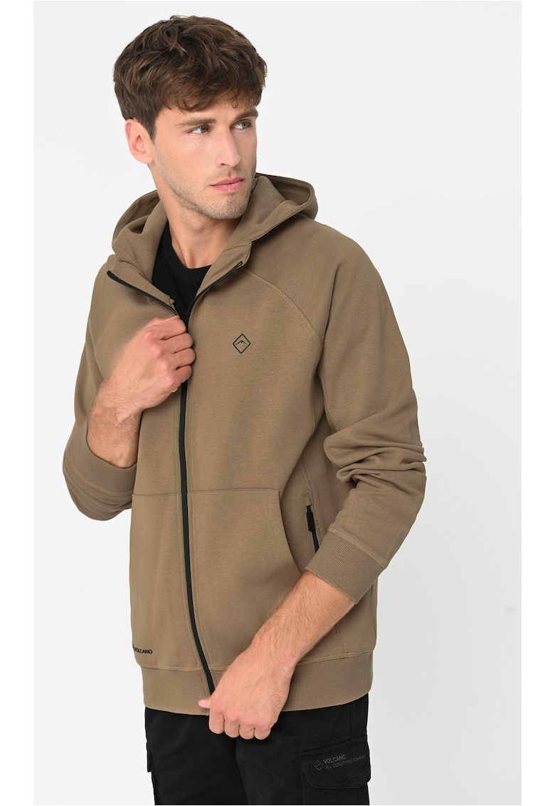 Hanorac din bumbac cu gluga - cu fermoar - B-Andre - Bej