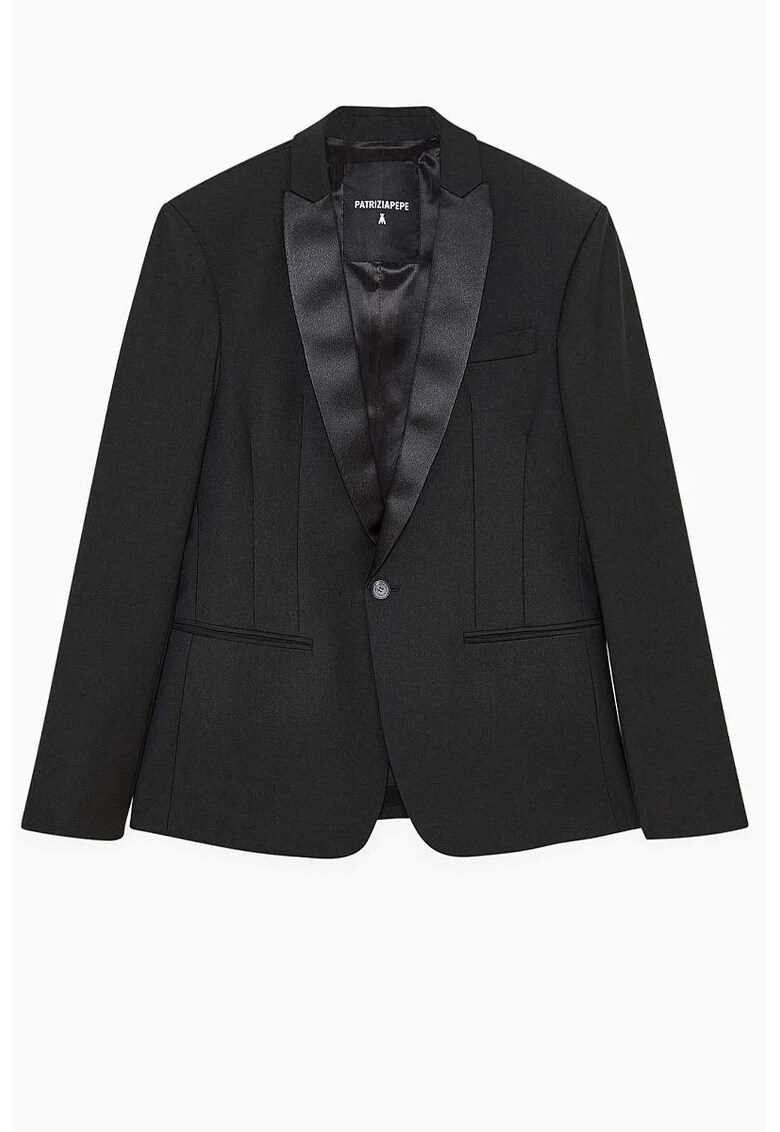 Sacou regular fit cu închidere la un singur rând de nasturi cu rever satinat - Negru