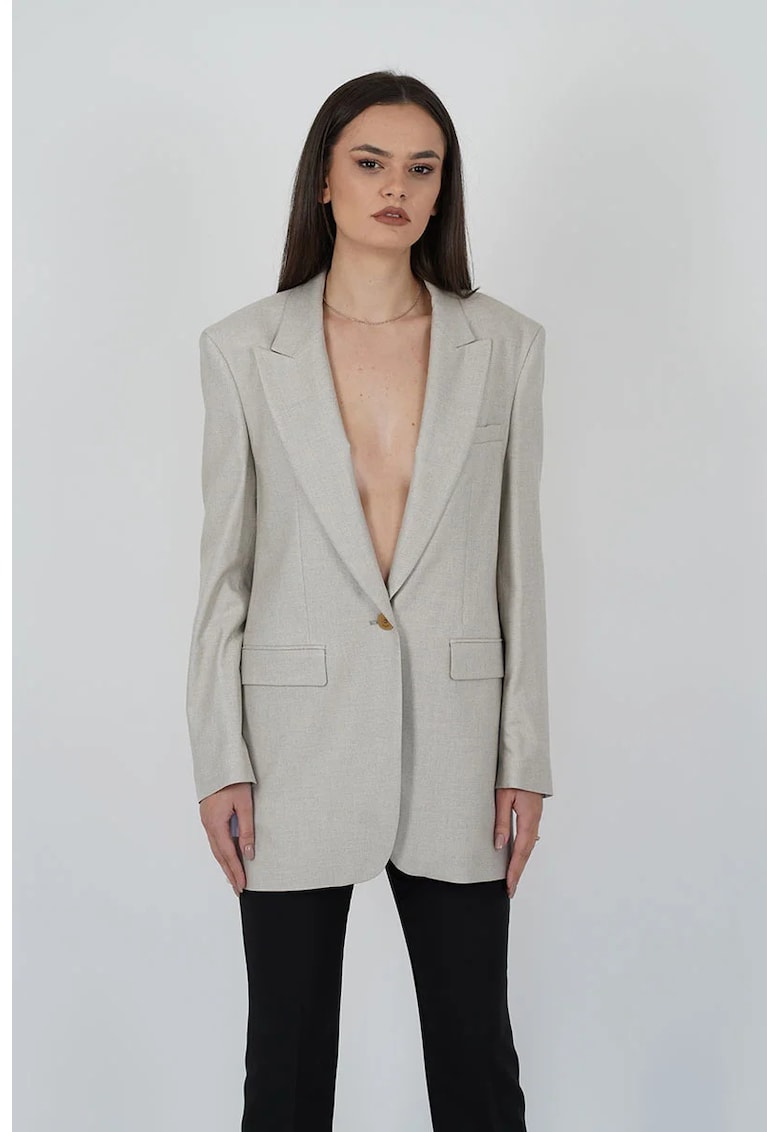 Sacou lung cu inchidere prin nasture - Bej