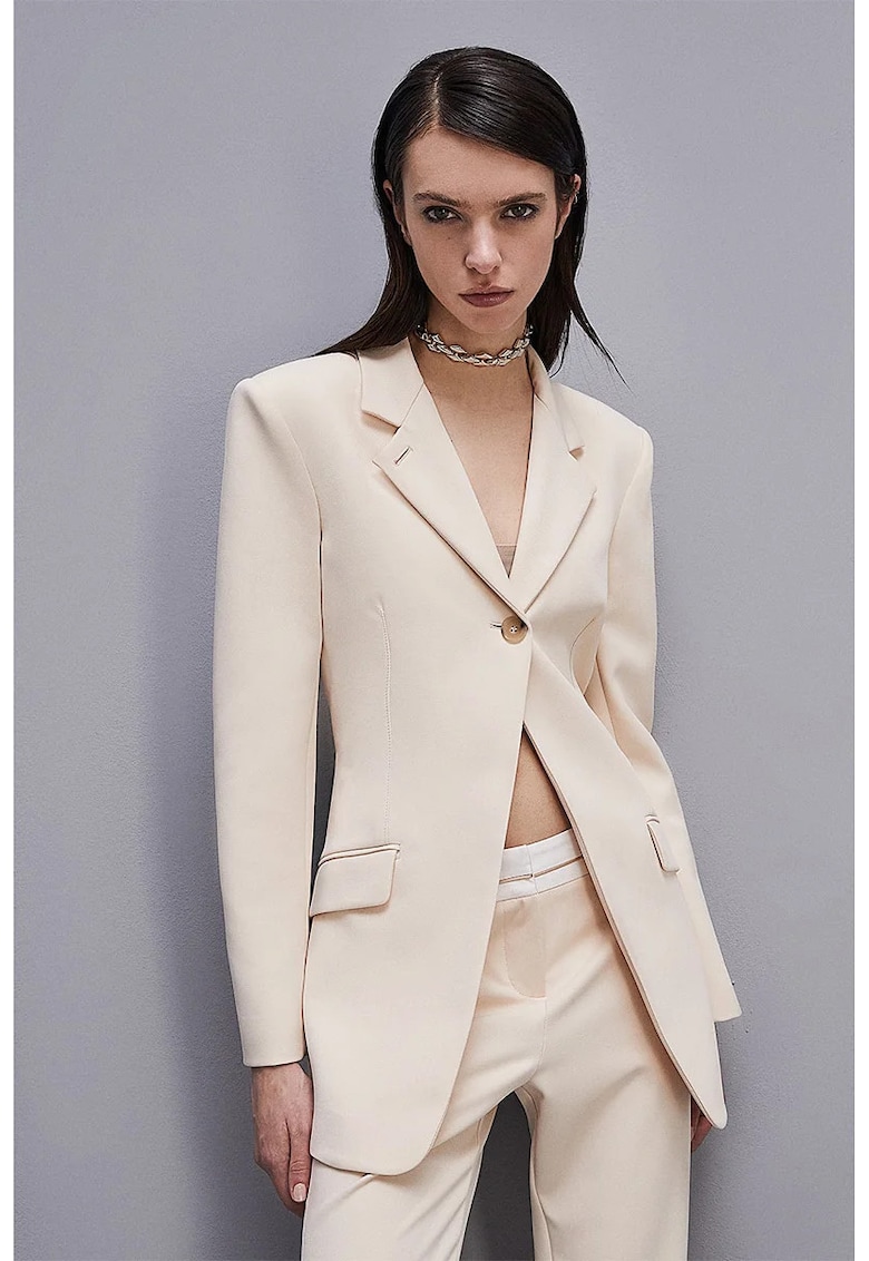 Sacou lung - texturat cu închidere imprimeur-un rând de nasturi