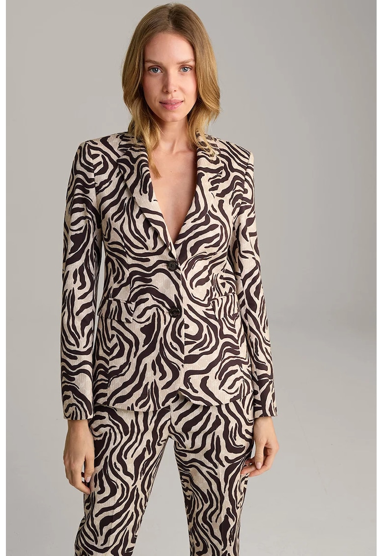 Sacou cambrat - animal-print - cu buzunare frontale