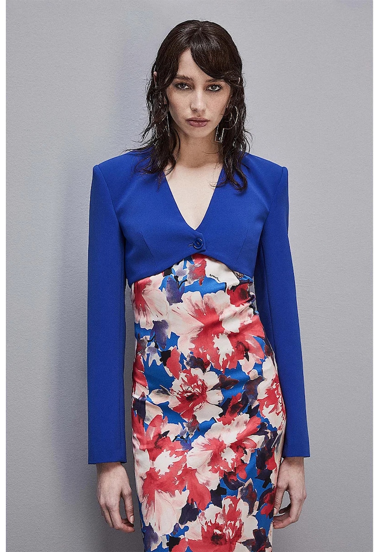 Sacou crop cu închidere la un singur rând de nasturi și decolteu în V