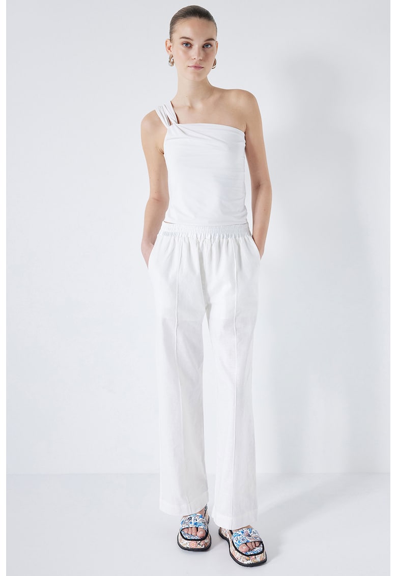Pantaloni relaxed fit de in cu pensa - Alb
