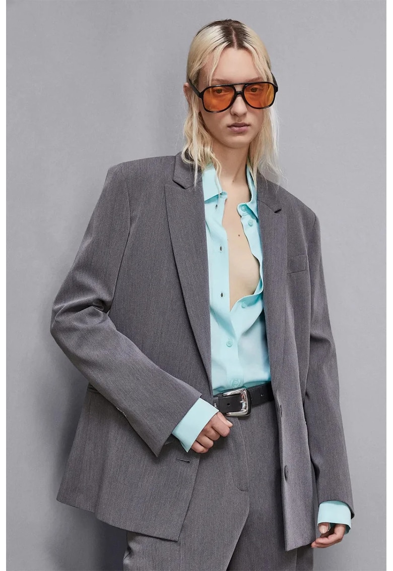 Sacou supradimensionat cu inchidere la un singur rand de nasturi - Gri -