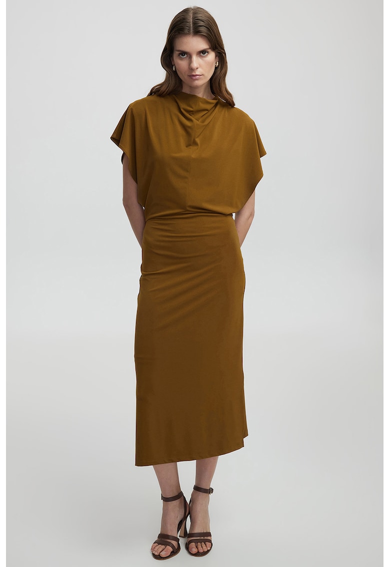 Rochie midi cu slituri laterale si maneci scurte