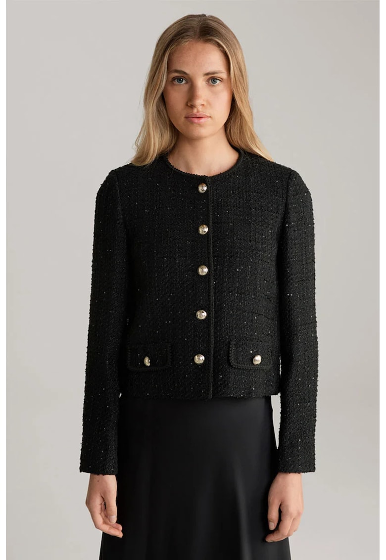 Sacou crop cu guler rotund și închidere prin nasturi