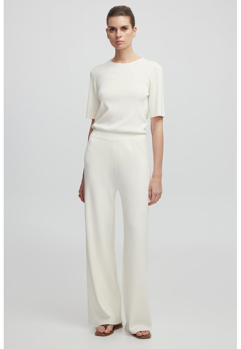 Pantaloni drepti cu talie inalta - Alb fildes