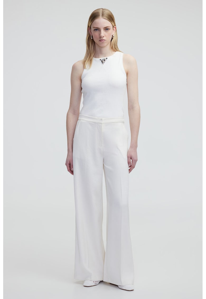 Pantaloni cu croiala ampla si talie inalta - Alb