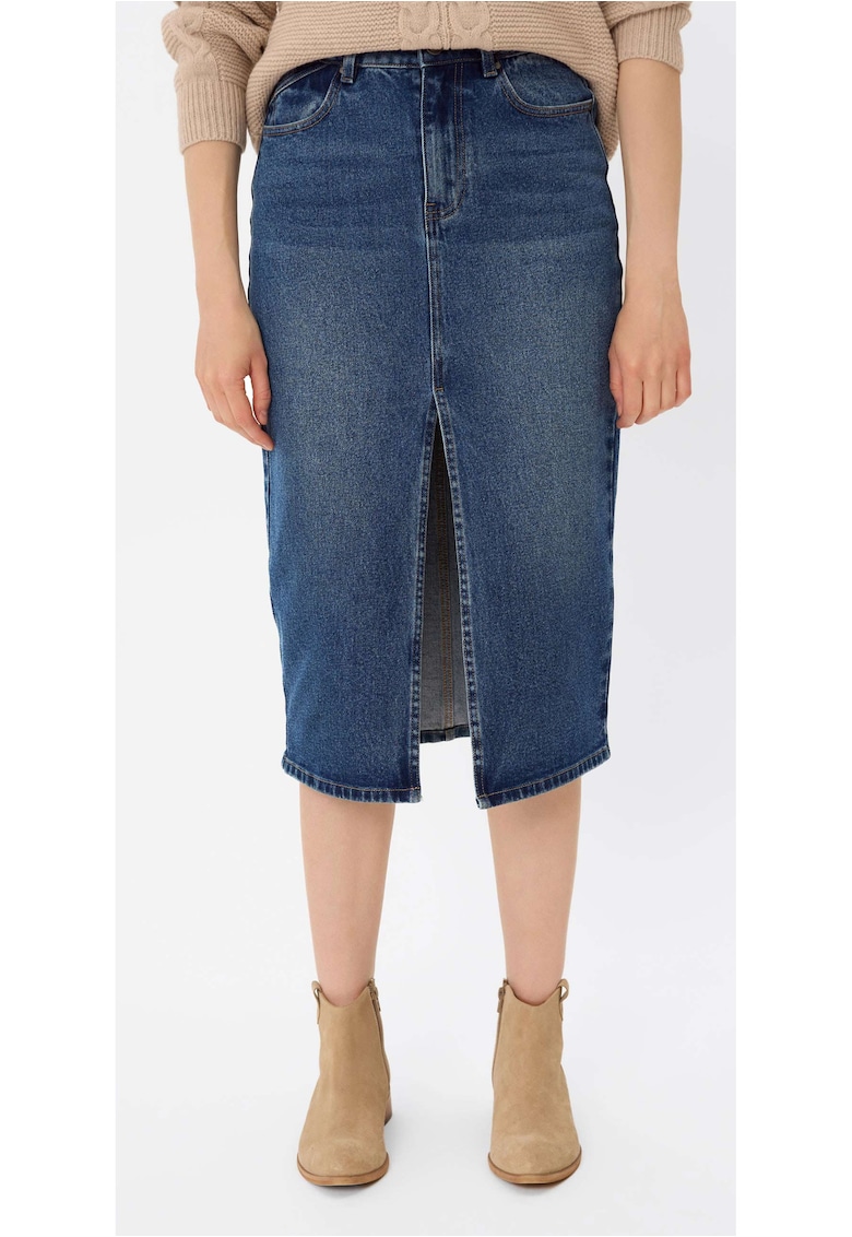 Fusta midi din denim cu slit frontal G-Vyen - Bleumarin