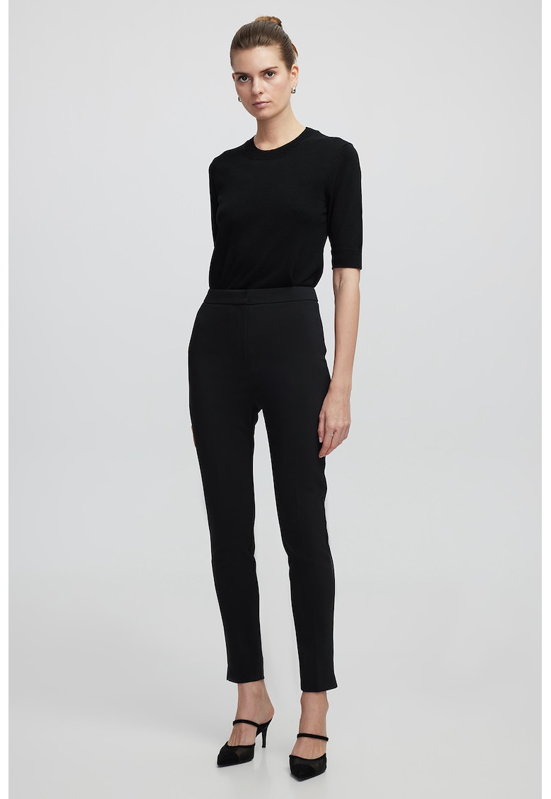 Pantaloni crop skinny cu talie inalta