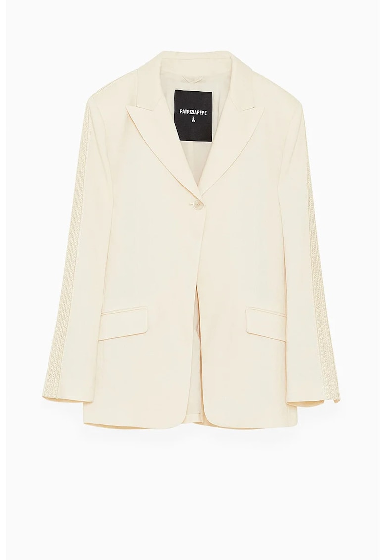 Sacou regular fit - cu aplicatii crosetate pe maneci si inchidere la un singur rand de nasturi