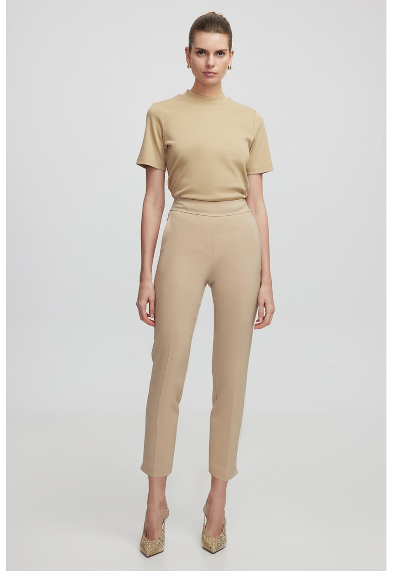 Pantaloni uni skinny cu talie inalta