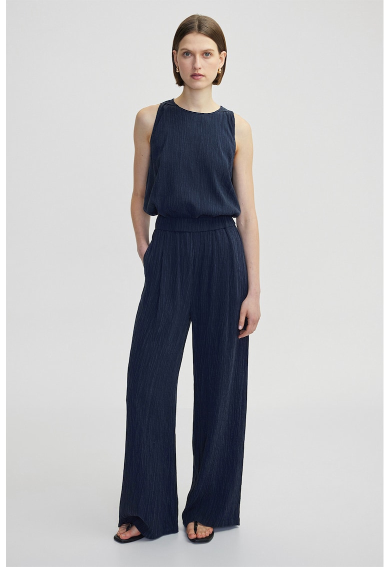 Pantaloni din amestec de lyocell si talie elastica - Bleumarin