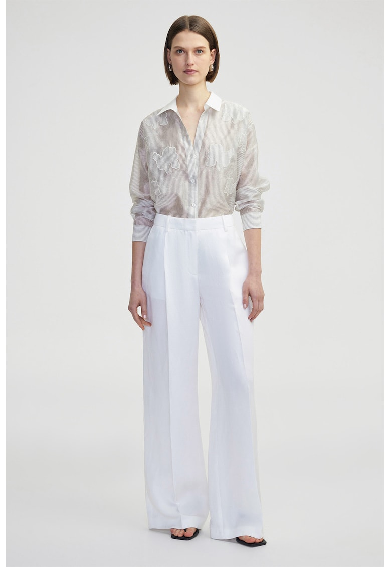 Pantaloni din amestec de in cu buzunare laterale - Alb