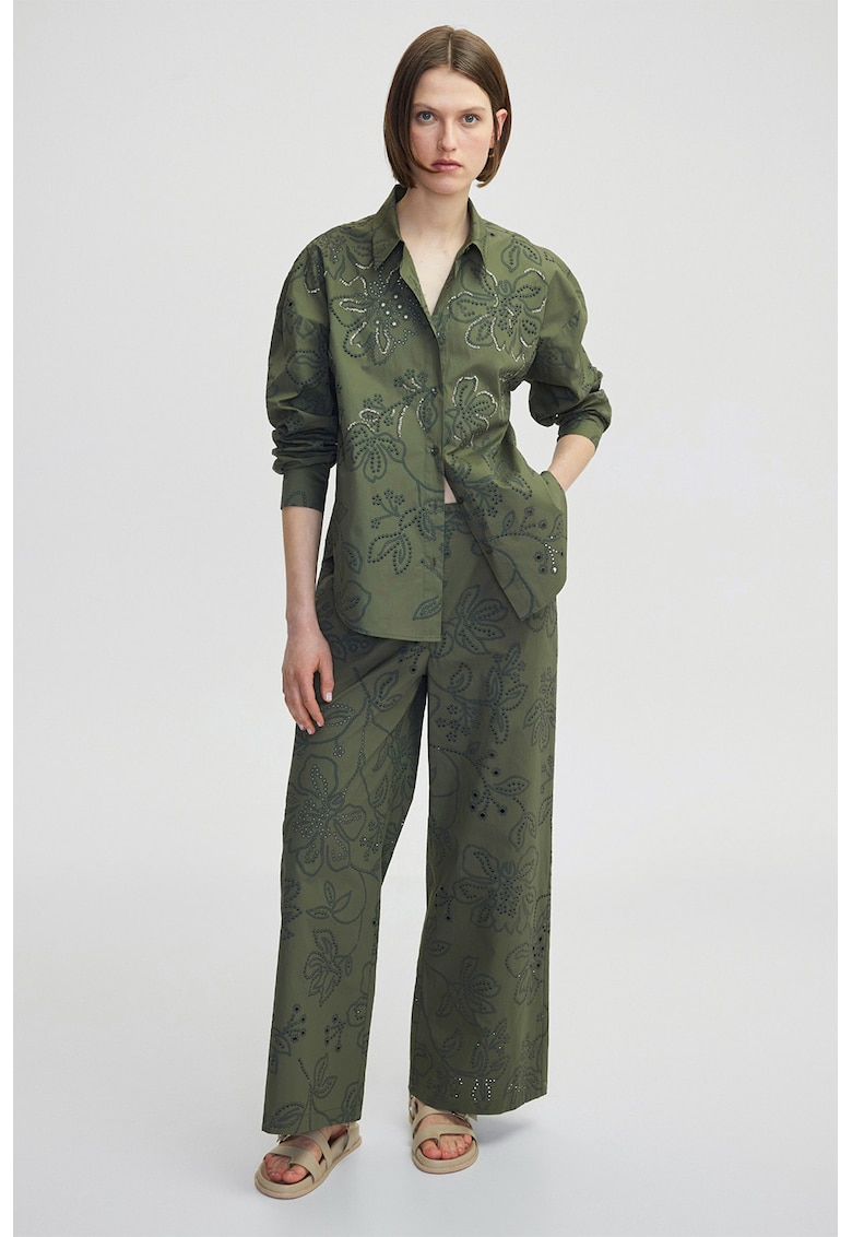 Pantaloni cu imprimeu floral - Kaki inchis