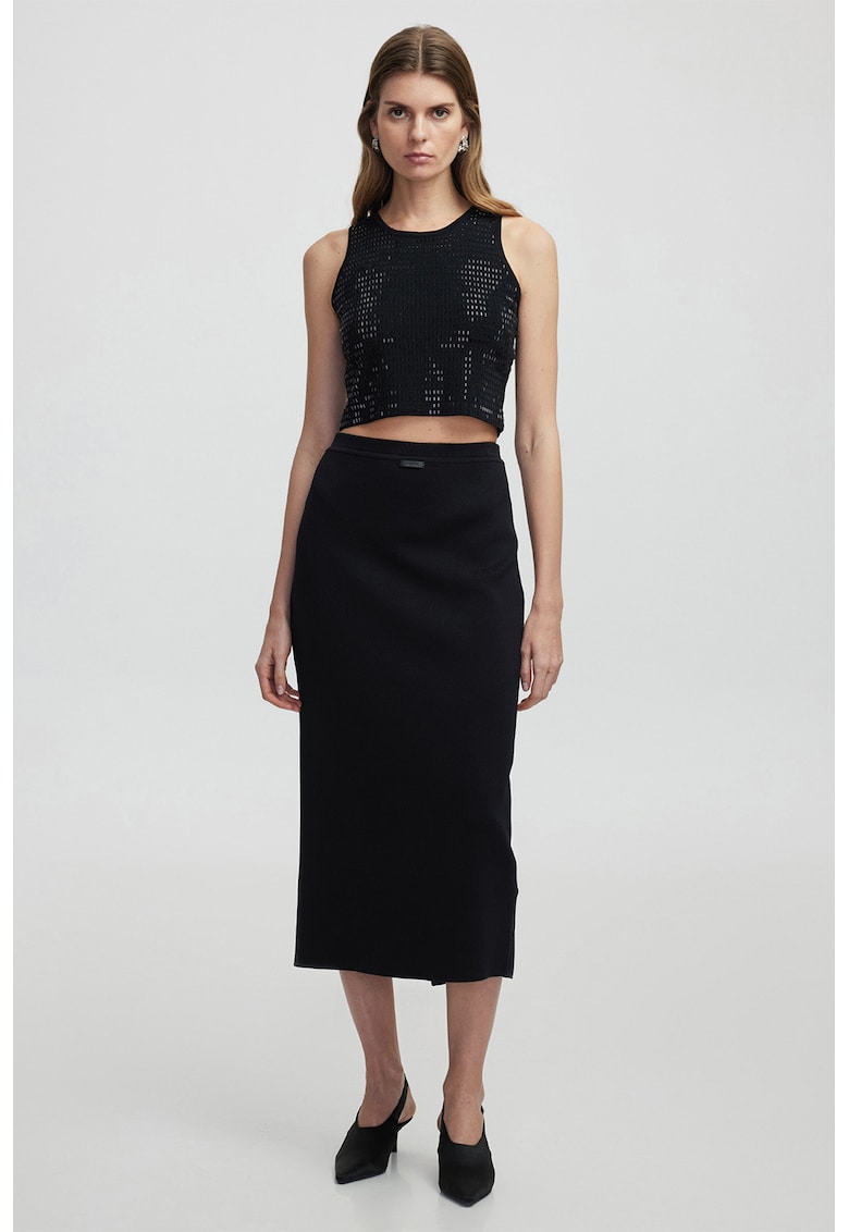 Fusta midi cu talie elastica