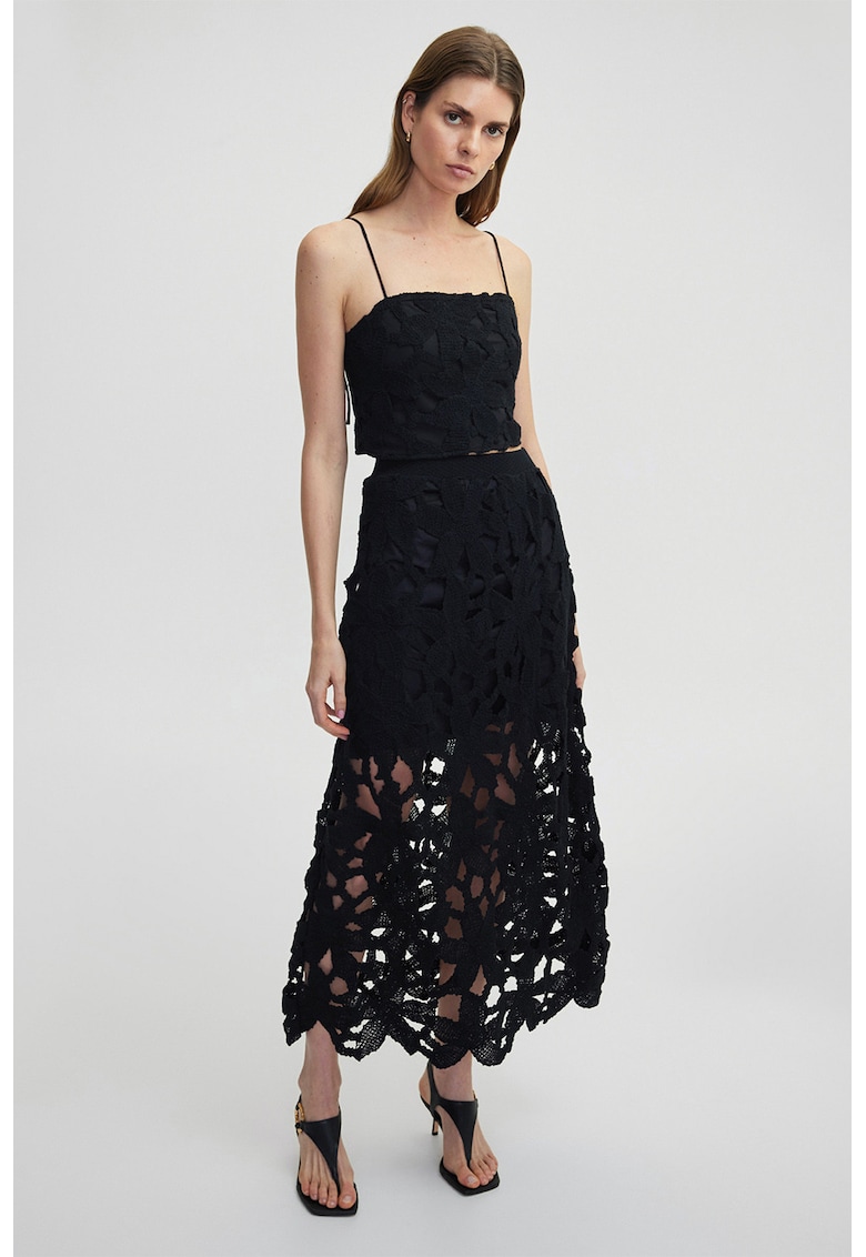 Fusta midi cu broderie