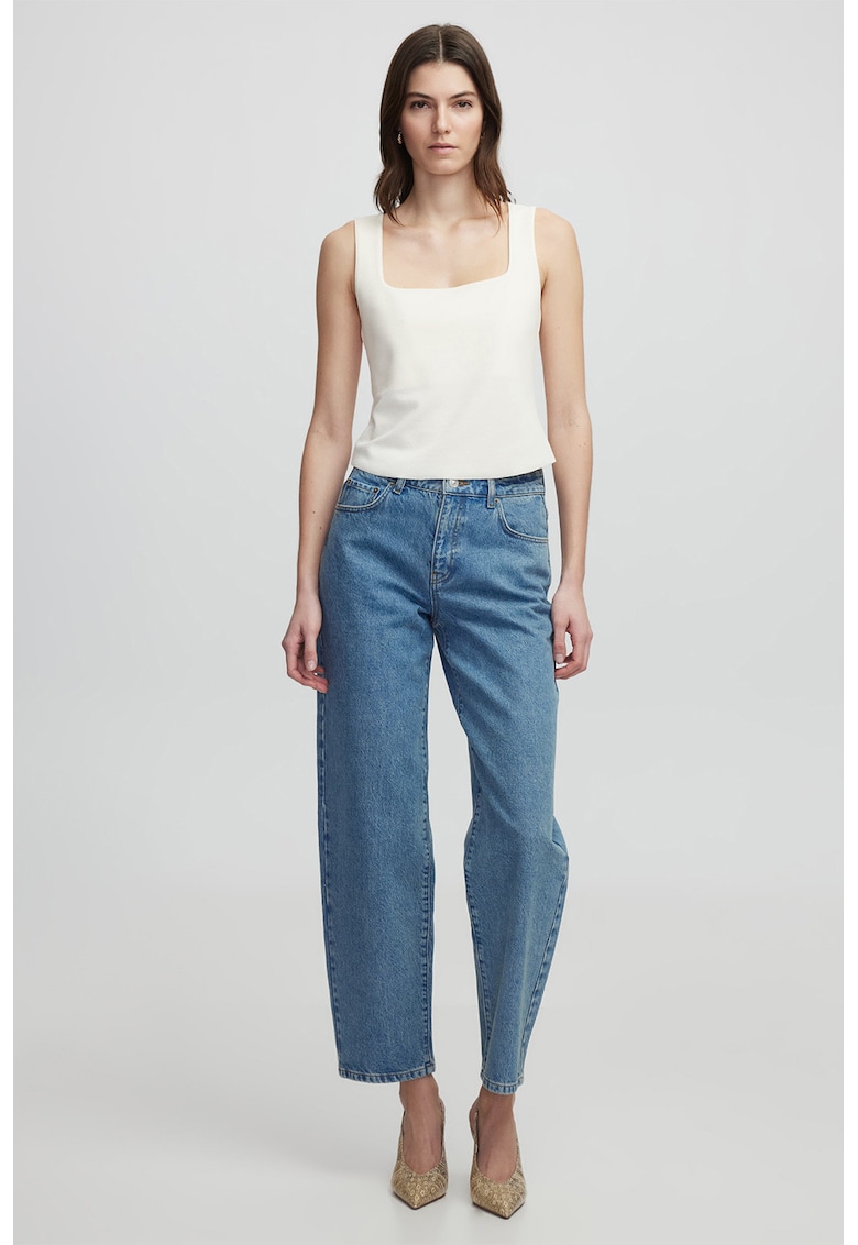 Blugi crop cu talie inalta - Albastru deschis