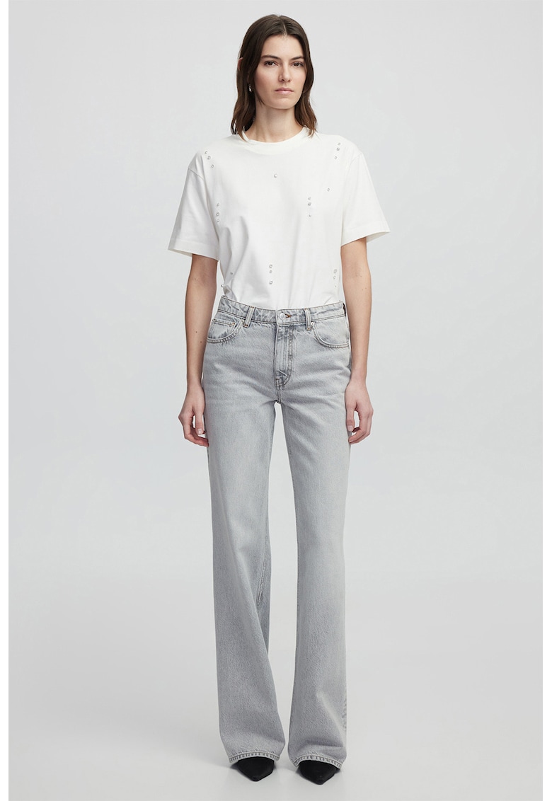 Blugi cu aspect decolorat si talie inalta