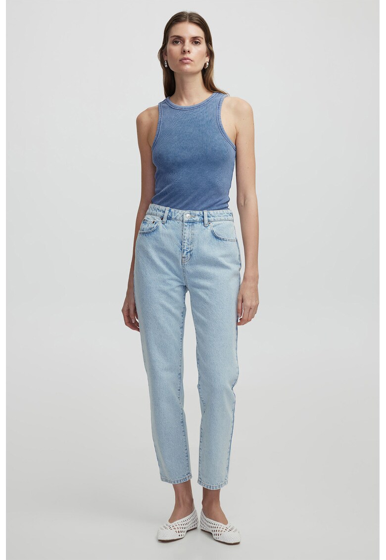 Blugi mom-fit cu talie inalta - Albastru deschis