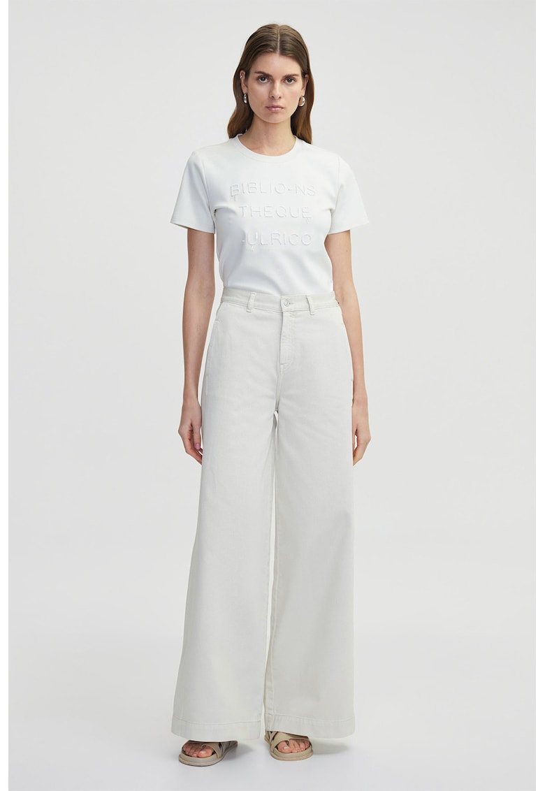 Blugi cu croiala ampla si talie inalta - Crem