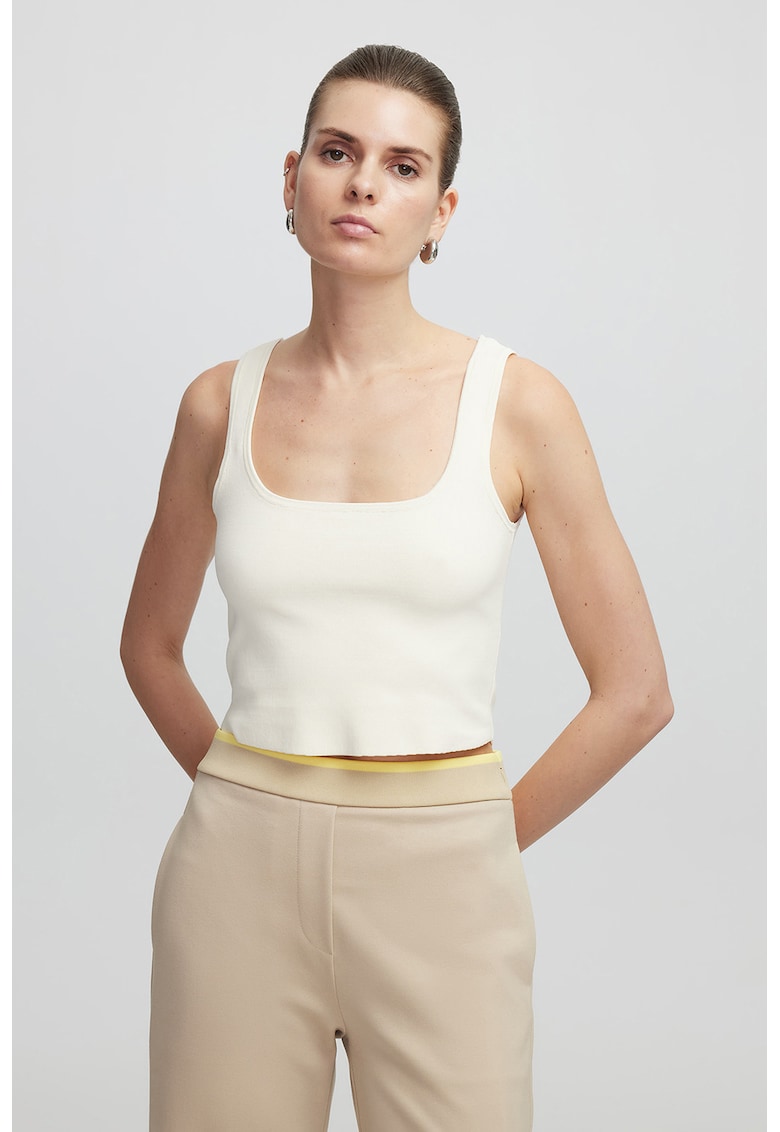 Top crop cu decolteu rotund - Alb