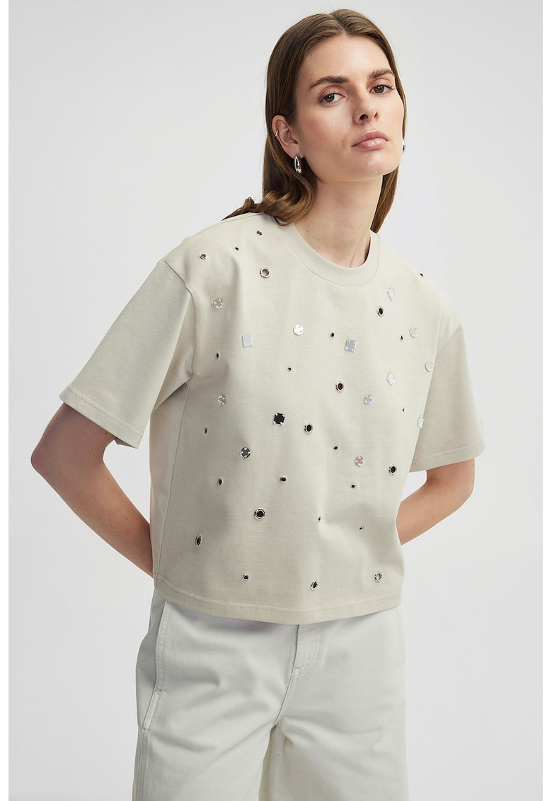 Tricou din bumbac cu aplicatii metalice
