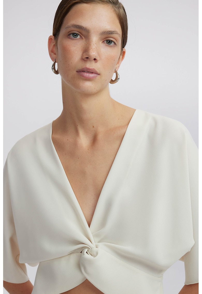 Bluza crop cu decolteu in V - Alb
