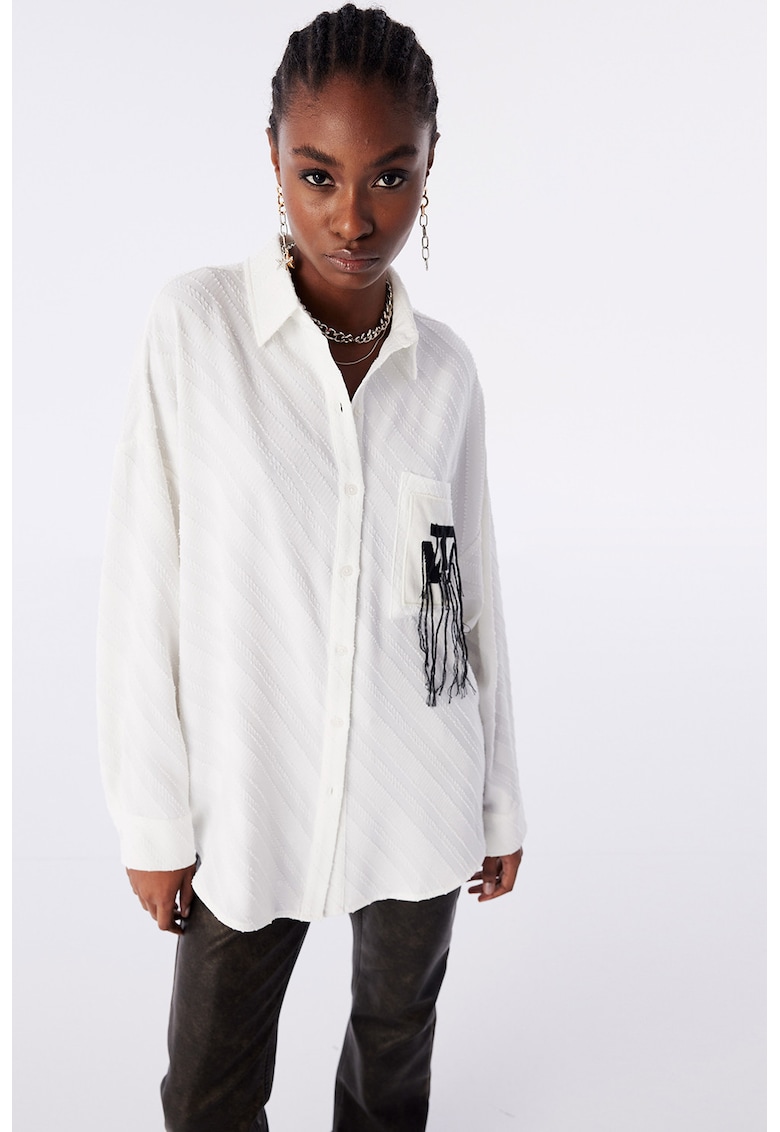 Camasa cu buzunar pe piept - Alb/Negru