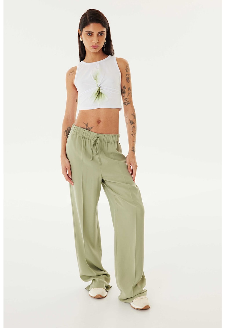 Top crop de bumbac - Alb/Kaki