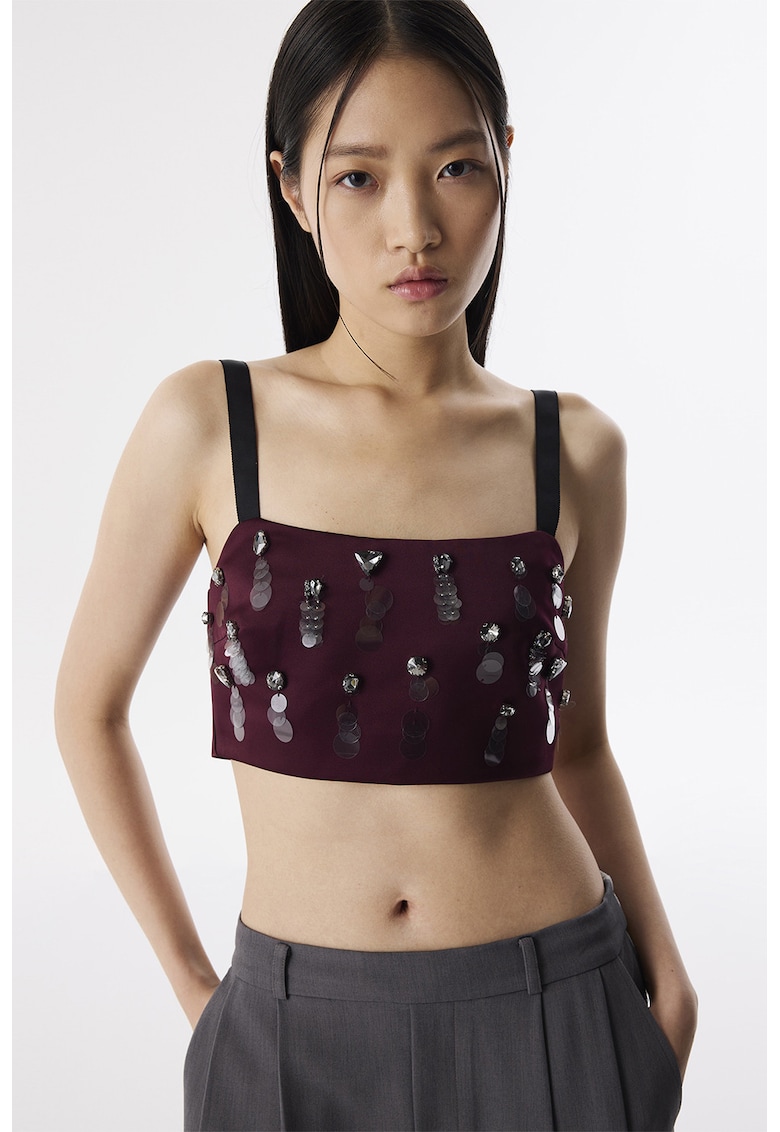 Top crop cu paiete si strasuri