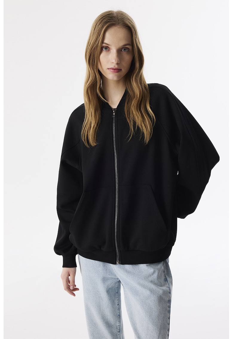 Bluza de trening cu fermoar si maneci raglan