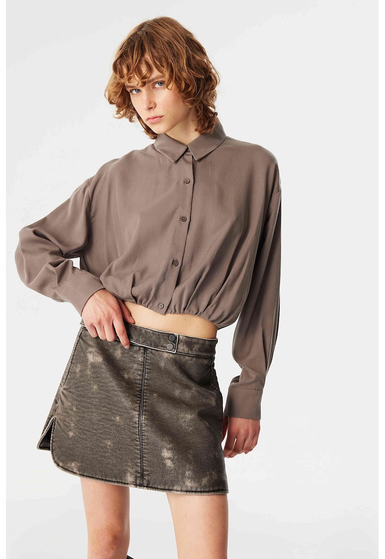 Camasa crop din lyocell cu terminatie elastica