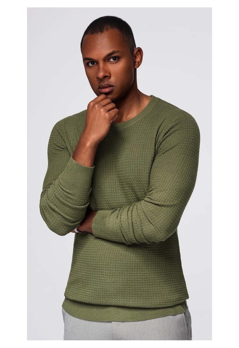 Pulover texturat cu decolteu rotund