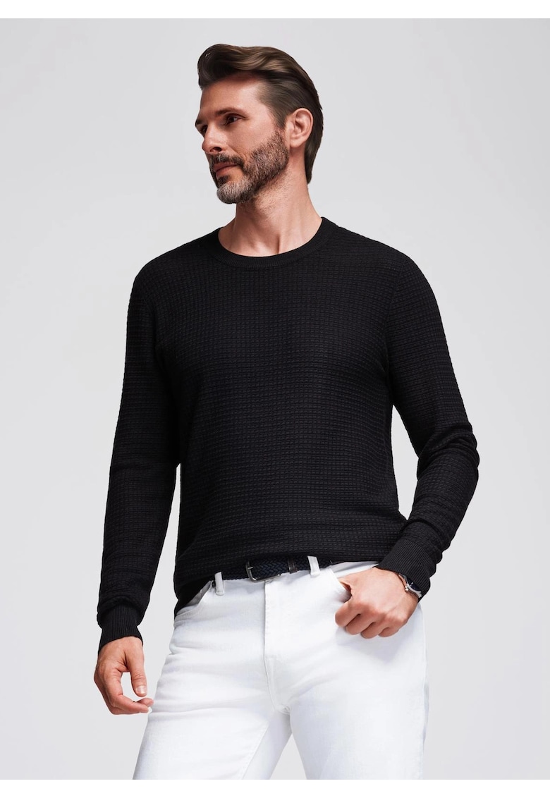 Pulover texturat cu decolteu rotund