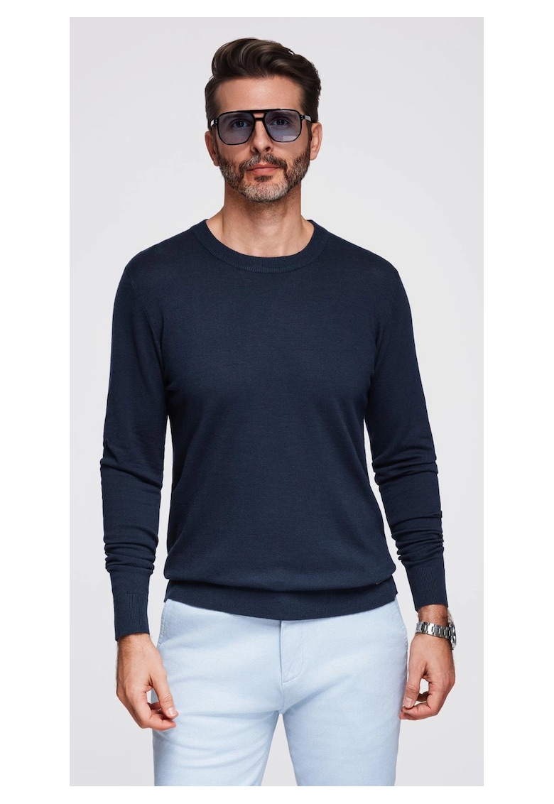 Pulover cu guler rotund din tricot elastic cu tesatura clasica  OM-SWSW-0183