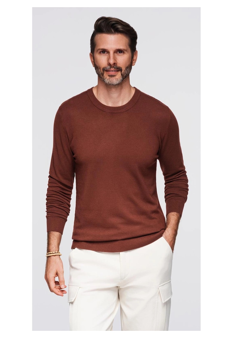 Pulover cu guler rotund din tricot elastic cu tesatura clasica  OM-SWSW-0183